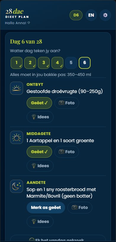 Vandag-skerm met die dag se drie maaltye
